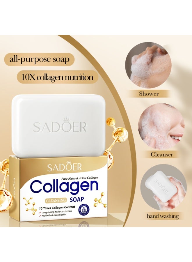 SADOER Collagen Soap for Face & Body 100G, Cleansing Soap with 10X Active Collagen for Moisturizing Hydrating Nourishing Smooth Skin, Cleansing Soap for Facial & Body use - Image 4